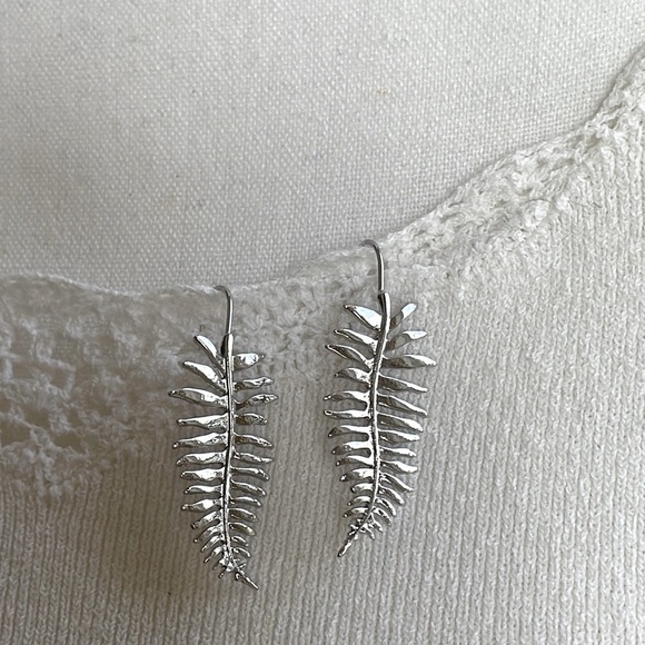 Silver leaf earrings 2” drop - Picture 5 of 13